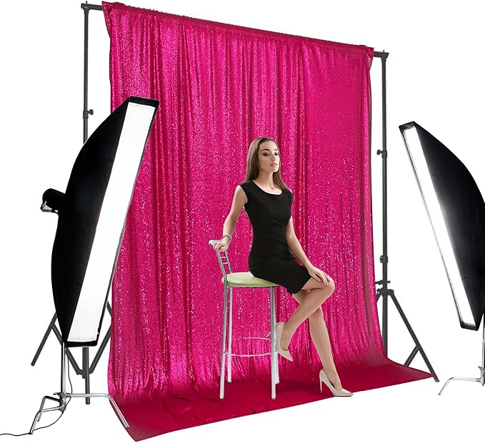 PartyDelight Hot Pink 8FT X 8FT Sparkly Sequin Backdrop Curtains for Wedding Party Room Decorations