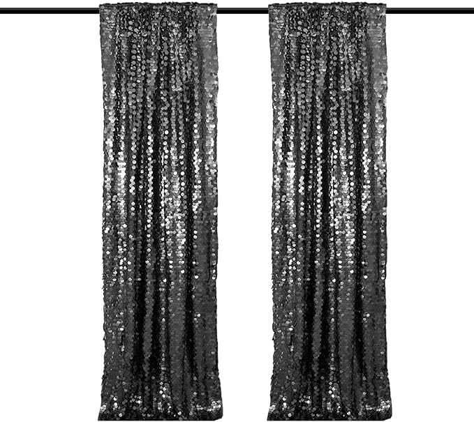 JYFLZQ Black Payette Sequin Backdrop Curtains 4ft x 8ft 2 Panels Shimmer Wall Backdrop Big Sequin Background Thick Glitter Photo Booth Backdrops for Birthday Graduation Prom Parties