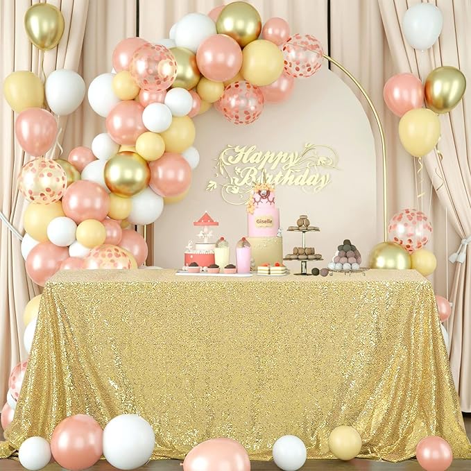 OQSQ Gold Sequin Tablecloth 50x80 inch, Glitter Drape Table Cloth, Sparkle Sequence Table Overlays for Thanksgiving Day Wedding Birthday Party Baby Bridal Shower