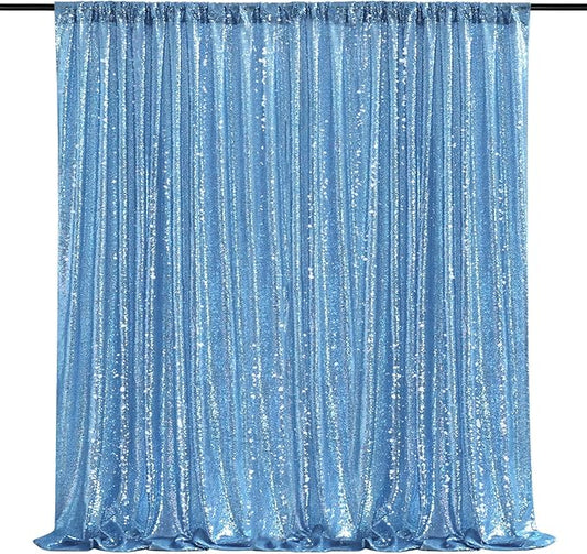 Baby Blue Sequin Backdrop Curtain 8ft x 8ft Sequin Glitter Background for Weddding Party Baby Shower Decorations