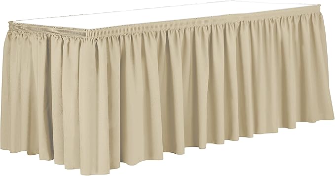 Ultimate Textile Pleat Polyester Fabric Table Skirt - Machine Washable Flame Resistant with Clips for Events, Weddings & Trade Shows, Cut & Sewn in Paterson, NJ - Tan, 17' Shirred Pleat