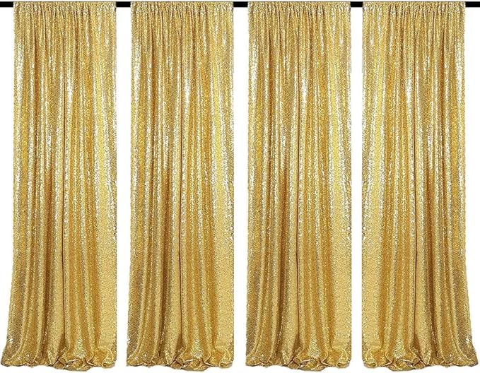 Gold Sequin Backdrop Curtains 4 Panels 2FTx8FT Glitter Gold Drapes Photo Backdrop Party Wedding Baby Shower Curtain Sparkle Photography Background