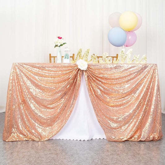 ShinyBeauty Square Tablecloth 72x72-Inch Sequin Tablecloth Overlay Rose Gold Table Cover Sequined Table Cloths for Wedding Rose Gold Shimmer Tablecloth Linen Square Overlay for Cocktail/Cake