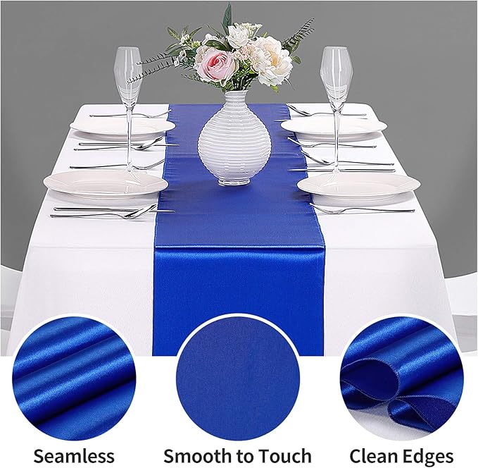10-Pack Satin Table Runner Royal Blue 12 x 108 inches Long, Table Runners for Wedding, Birthday Parties, Banquets Decorations（10 Pack, 12x108 Inch, Royal Blue）