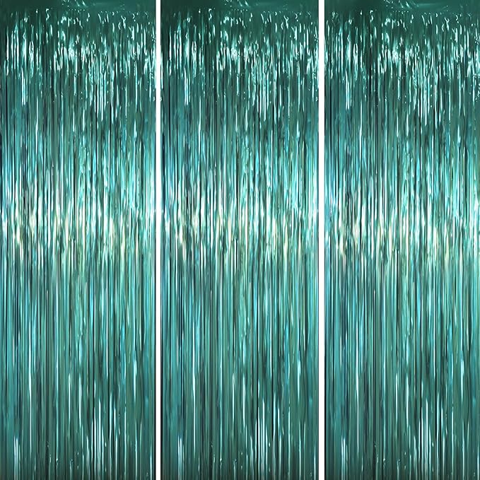 3 Pack 3.3 x 6.6 ft Dark Green Foil Fringe Backdrop Curtains, Tinsel Streamers Party Decorations, Fringe Backdrop for Birthday, Baby Shower, Gender Reveal, Graduation