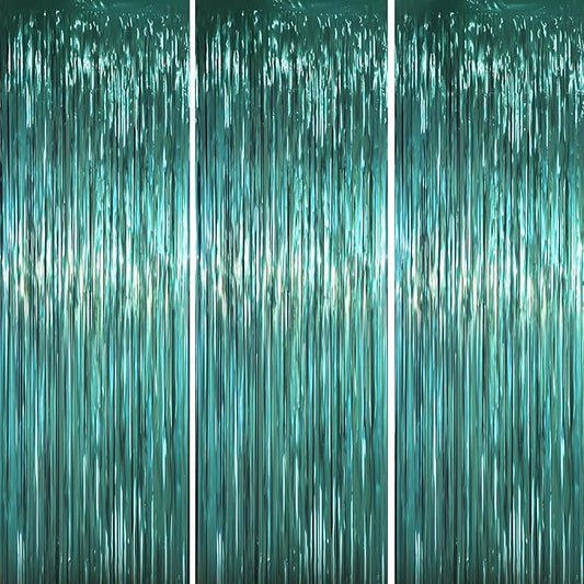 3 Pack 3.3 x 6.6 ft Dark Green Foil Fringe Backdrop Curtains, Tinsel Streamers Party Decorations, Fringe Backdrop for Birthday, Baby Shower, Gender Reveal, Graduation