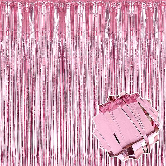 6 Pack Pink Foil Fringe Curtains Backdrop, 3.28 x 8.2 Ft Metallic Streamers Tinsel Curtains Background for Photo Booth, Birthday, Weddings, Carnivals, Graduation, Themed Party Decorations