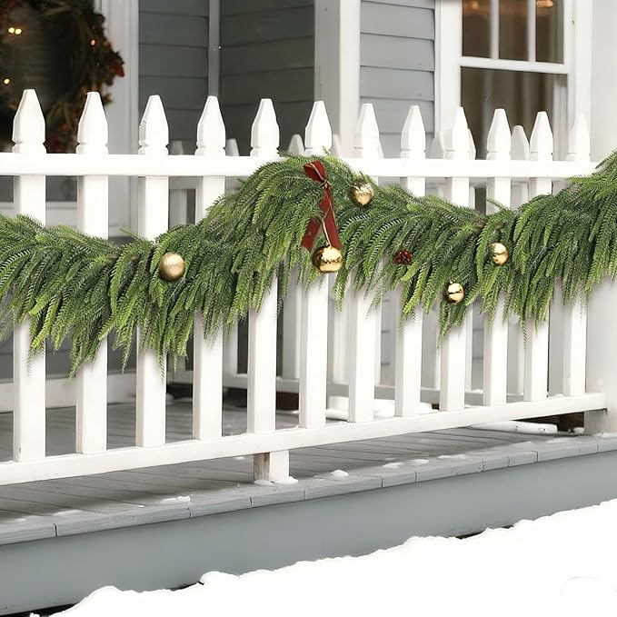 9FT Christmas Norfolk Pine Garland -1PCS, Artificial Pine Needles Garlands Faux Greenery Fake Garland for Holiday Fireplace,Table,Window,Stairs,Mante,Indoor Outdoor Decor