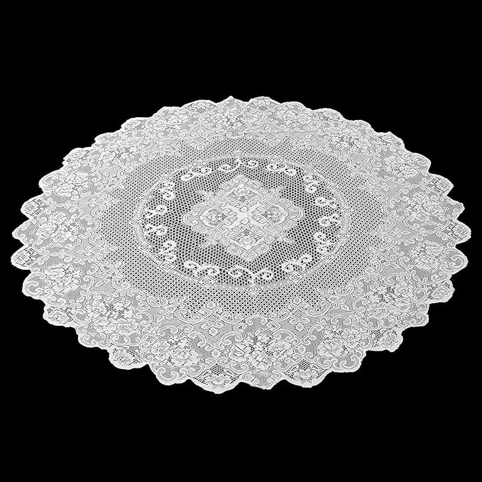 Juvale Round Lace Tablecloth - 59-Inch White Polyester - Scalloped Edge Circle Tablecloth with Floral Overlay & Vintage Decor for Wedding Receptions & Home