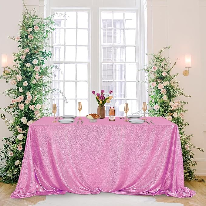 Fitable 2 Pack Pink Sequin Tablecloth for Parties 60x120 Inch - Sparkle Glitter Table Cloth Laser Rectangle Overlay for Wedding Baby Shower Ceremony Birthday Holiday Banquet