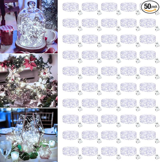 50 Pack Fairy Lights Battery Operated - 7ft 20 Led Twinkle Lights 3 Modes, Bulk Mini String Lights Waterproof for Mason Jars Vases DIY Party Wedding Decoration Christmas -Cool White