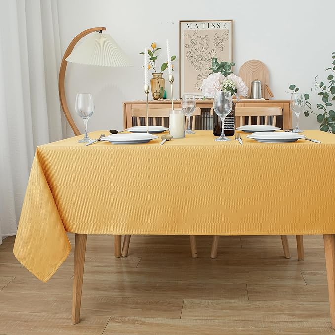 Biscaynebay Fall Tablecloth Textured Fabric 60x84 Inch Rectangular, Fall Gold Thanksgiving Autumn Harvest Water Resistant Fabric Tablecloths for Kitchen, Dining, Wedding, Parties Machine Washable