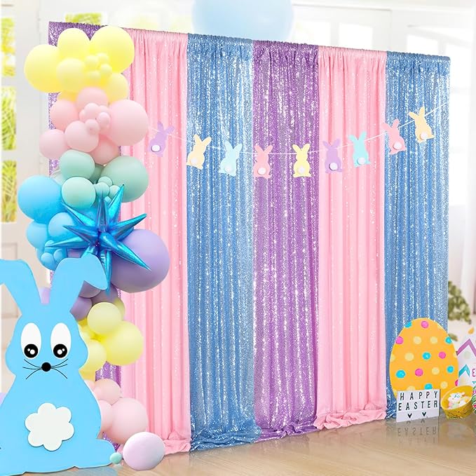 Backdrop Curtain Sequin Fabric 6 Pcs 2ftx8ft Pink Sequin Curtains Backdrop Drapes for Wedding Party Home Decorations