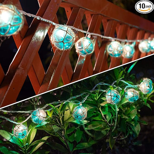 Nautical String Lights, Beach Theme Float Lights Set of 10 Blue G50 Beach String Lights for Ocean Themed Decor,Fishing Fairy Lights Adding Flare of Coast Room Decor