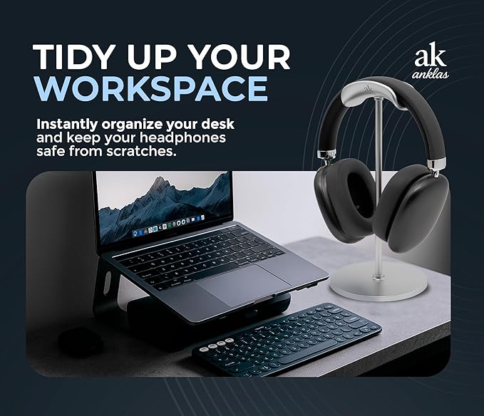 Headphone Stand for Desk – Premium & Minimalist Headset Holder with Round or Oval Base for Gaming, Office & Home (Silver, Standard)