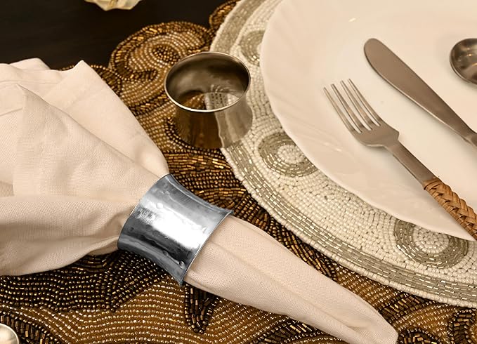 Metal Napkin Rings Set of 12 - Silver Drum-Shaped Handcrafted Serviette Holders for Dinners, Holidays, Weddings, Family Gatherings - Elegant Aluminum Table Decor for Everyday Use - ALPHA Living HOME