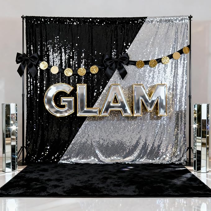 Silver Sequin Backdrop Curtains Drapes 6 Pieces 2ftx8ft Sparkly Christmas Background for Brithday Wedding Fabric Decoration