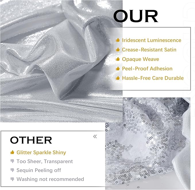 PartyVillage 20x10FT Silver Sequin Backdrop Curtain -4 Panels 5x10FT Wrinkle Free Shimmer Back Drop Cloth, Glitter Backdrop Drapes for Photography, Birthday, Wedding, Graduation Background