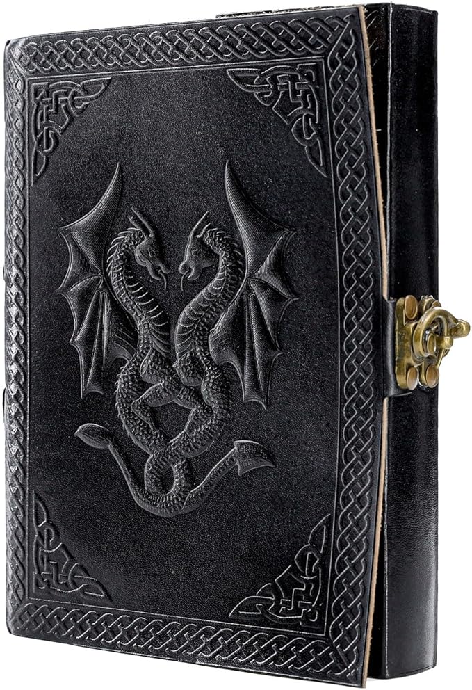 Handmade Leather Double Dragon Journal/Writing Notebook Diary/Bound Daily Notepad for Men & Women Unlined Paper Medium, Writing pad for Artist, Sketch