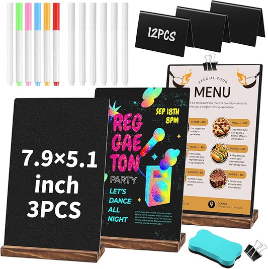 29 Pcs Chalkboard Sign Set, 7.9" x 5.1" Desktop Board Sign with Wood Base, 4" x 3" Mini Chalkboard Signs, Place Cards, Menu, Message Board, for Shop, Weddings, Parties and Event Decoration