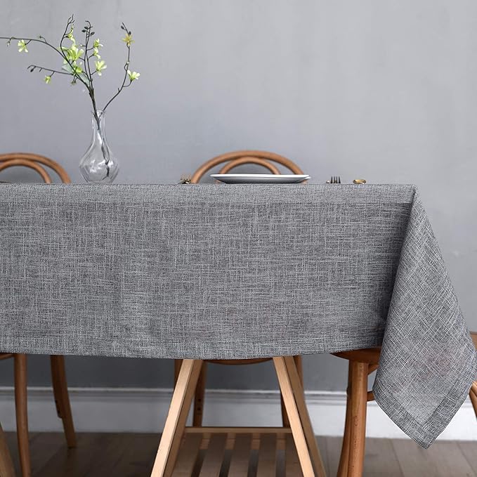 maxmill Flaxy Faux Linen Table Cloth with 2-Tone Slubby Texture Wrinkle Resistant Anti-Shrink Soft Tablecloth for Kitchen Dining Tabletop for Banquet Parties Rectangle 60 x 140 Inch Charcoal
