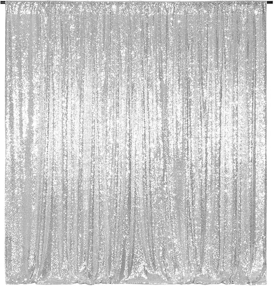 Poise3EHome Silver Backdrop,8FT x 10FT Silver Sequin Photography Backdrop Curtain for Party Decoration