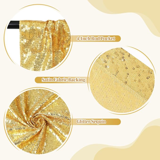 SquarePie Sequin Backdrop Curtain Not See Through Background for Wedding Party 4FT x 7FT Gold