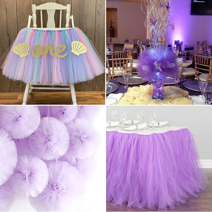 Lavender Tulle Fabric Rolls 6 Inch by 100 Yards (300 feet) Fabric Spool Tulle Ribbon for DIY Lavender Tutu Bow Baby Shower Birthday Easter Party Wedding Decorations Christmas Craft Supplies