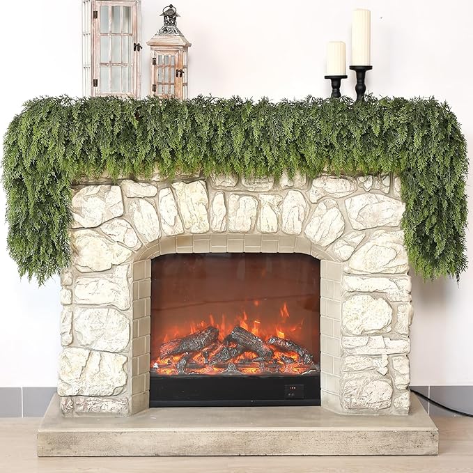 Real Touch Cedar Garland - Artificial Christmas Garlands Faux Green Cedar Fake Pine Needles Garland for Fireplace,Table, Stairs, Mantle, Window,Indoor Outdoor,Home,Holiday Decor(1 PCS,5 FT)