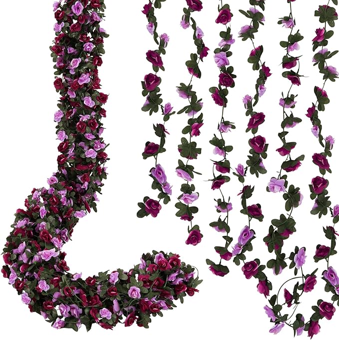 8 Pcs 65.6 Ft Flower Garland Rose Vines, Rose Garland for Decoration, Flower Vine for Room Table Birthday Wedding Party Garden Wall Decor