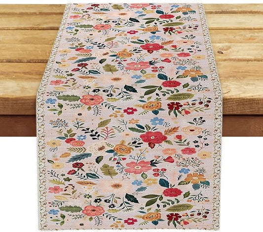 OYIMUA Boho Floral Summer Table Runner 13 x 36 Inches Colorful Flower Runners for Tables Rustic Spring Decorations for Home Indoor Outdoor Party Decor