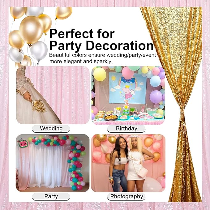 Pink Sequin Curtains 4FTx8FT 2 Panels Sequin Wall Backdrop Curtain