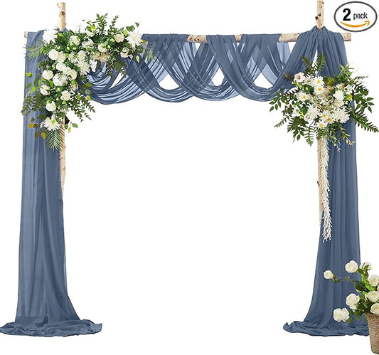 VACVELT Wedding Arch Draping Fabric Dusty Blue Chiffon, 2 Panels Sheer Drapes 30 Inch x 20ft Chiffon Backdrop Curtain Wedding Decor, Outdoor Sheer Drapery for Ceremony Party Ceiling