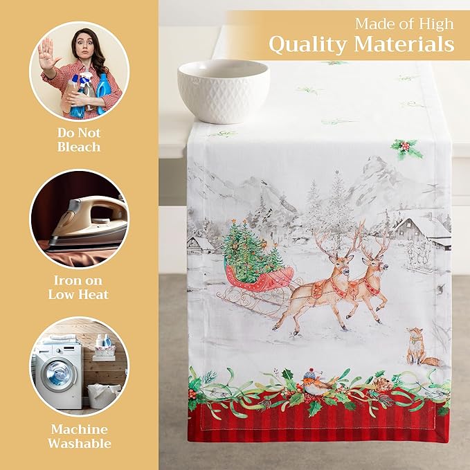 Maison d' Hermine Table Runner 100% Cotton Single Layer Table Runners 108 inches Long for Thanksgiving Christmas Decorations Home Kitchen Dining Party Wedding (Christmas Tradition, 14.5" x 108")