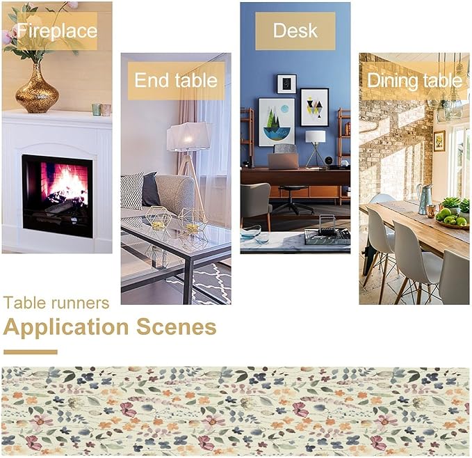 Watercolor Floral Table Runner, Vintage Colorful Floral Natural Style Pattern Decorative Home Restaurant Kitchen Rectangle Table Runner,13in（33cm） W * 36in（92cm） L