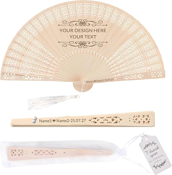 100 PCS Custom Fans Personalized Folding Fans for Line Dancing Wooden Hand Fan Wedding Favors Gift for Guests Personalized Fans for Events