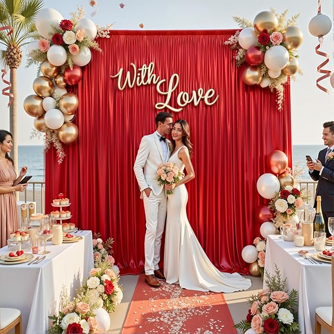 PartyVillage 20x10FT Red Sequin Christmas Backdrop Curtain -4 Panels 5x10FT Wrinkle Free Shimmer Back Drop Cloth, Glitter Backdrop Drapes for Photography, Birthday, Wedding, Christmas Background