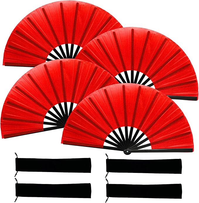 13inch Large Rave Fan Popping Clacking Fans for Line Dancing,Hand Fans for Women Foldable,Boots on The Ground Fan,Portable for Outdoor,Wedding,Party,Decoration (4pcs red)