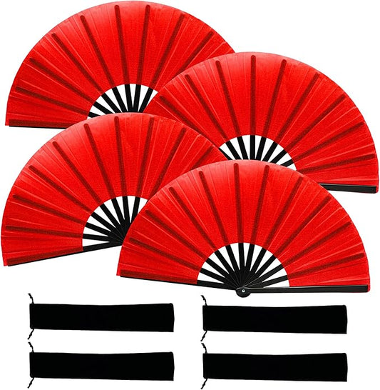 13inch Large Rave Fan Popping Clacking Fans for Line Dancing,Hand Fans for Women Foldable,Boots on The Ground Fan,Portable for Outdoor,Wedding,Party,Decoration (4pcs red)
