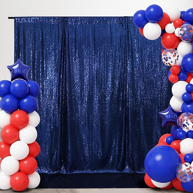 SquarePie Sequin Backdrop Less Transparent Background Sparkly Curtain for Wedding Party 6FT x 6FT Navy Blue