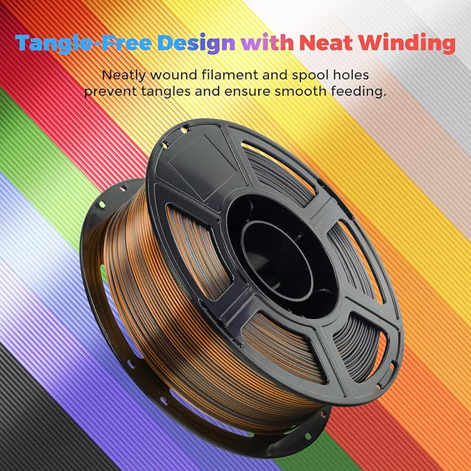 FLASHFORGE Silk Dual Color Filament, Black and Gold 2 in 1 Coextrusion Silk PLA Filament 1.75mm, 3D Printer Filament Color Change 1kg(2.2lbs) Spool, Dimensional Accuracy +/- 0.02mm