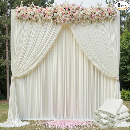 30ft x 15ft Ivory Wrinkle Free Backdrop Curtains for Parties,Silky Polyester Fabric Wedding Ceiling Drapes, 6 Panels 15ft Photo Back Drop Drapes for Baby Shower Photography Stage Background Cloth