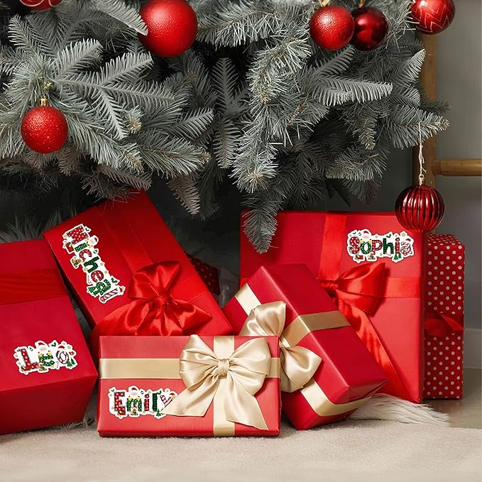 CALLIE Personalized Christmas Stickers with Custom Name, Waterproof Custom Christmas Name Tags Stickers, Peel and Stick Christmas Gift Tags (Santa Claus Elk + Name)