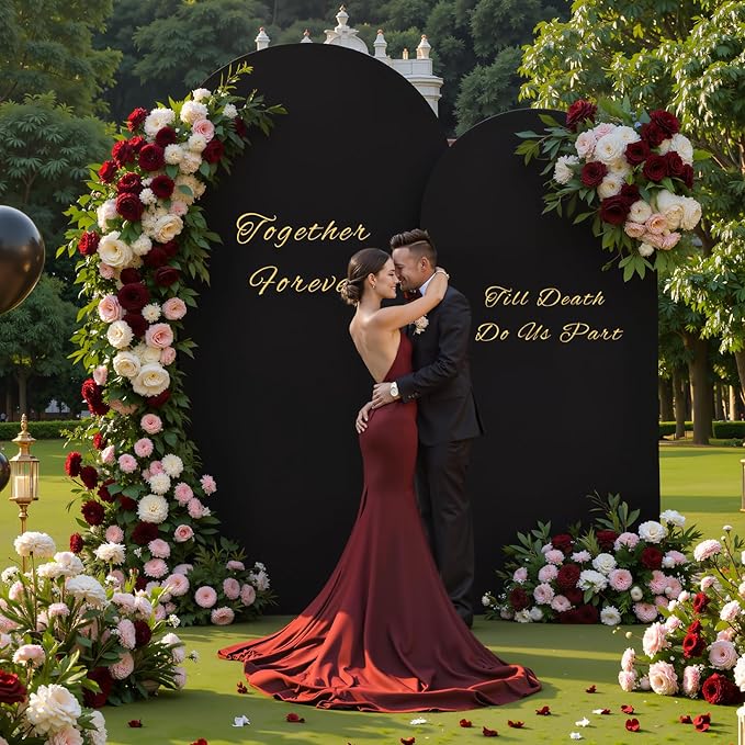 Black Arch Backdrop Cover for Wedding, Set of 2 Stretchy Spandex Fitted Arch Stand Cover for Baby Shower, Birthday Party Decor, Chiara Backdrop Cover with Double-Sided Design(7.2FT 6FT, Black)