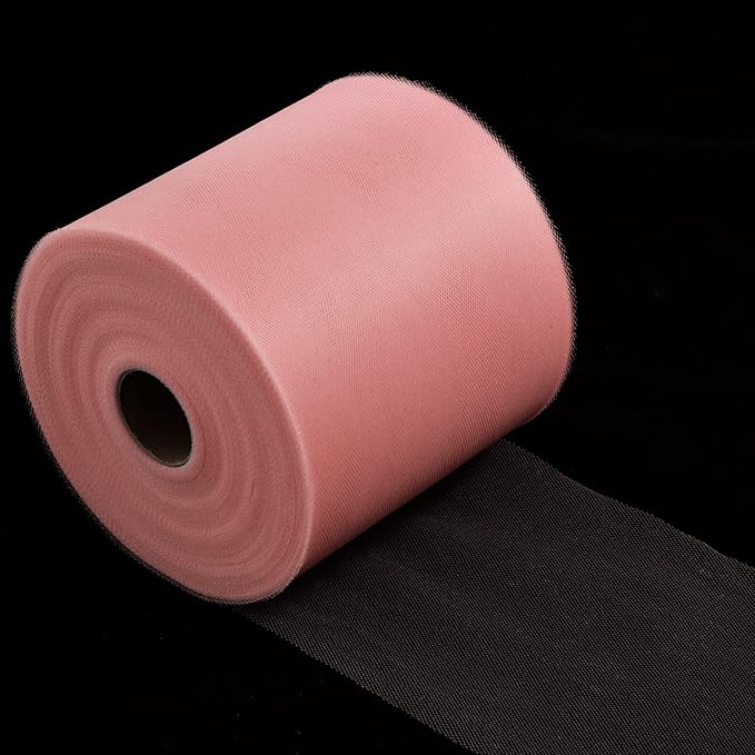 Tulle Fabric Roll, 6” by 200 Yards (600FT) Tulle Organza Fabric Spool for DIY Tutu Skirt Baby Shower Decor Wedding Backdrop Crafts Birthday Party Supplies(Rose Gold)