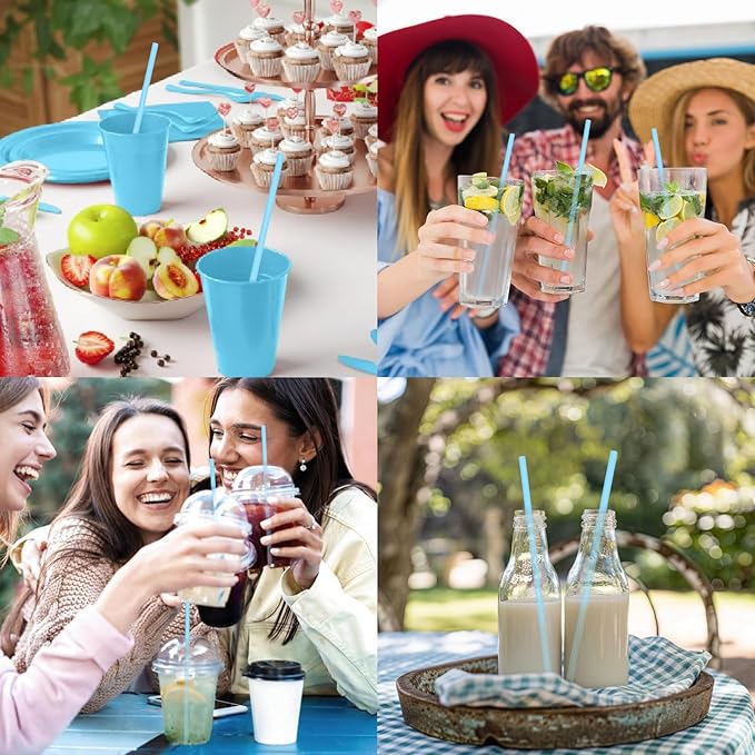7.75'' x 0.24'' Disposable Solid Blue Unwrapped Paper Straws for Drinking 100 Counts - for Cocktail, Beverage, Cake Pops