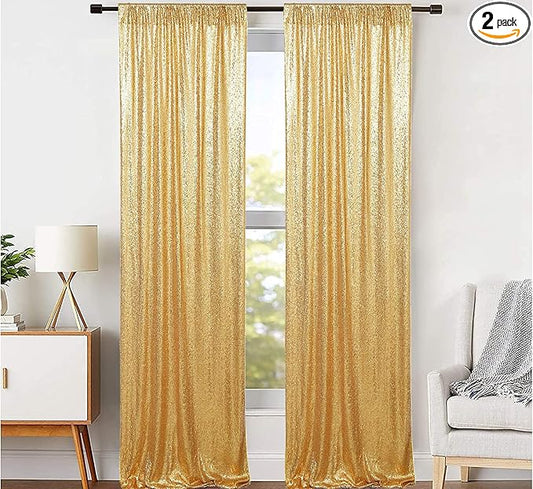 JYFLZQ Gold Sequin Backdrop Curtains 4ft x 8ft 2 Panel Glitter Photo Booth Backdrops Sparkly Photography Background Drapes for Parties Wedding Bridal Showers