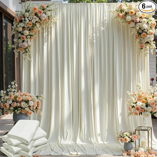30×12ft Wrinkle Free Ivory Backdrop Curtain for Wedding Parties, 6 Panels 5×12ft Long Soft Silky Polyester Backdrop Drapes Cream Photo Back Drop Curtains for Party Photography Background Cloth