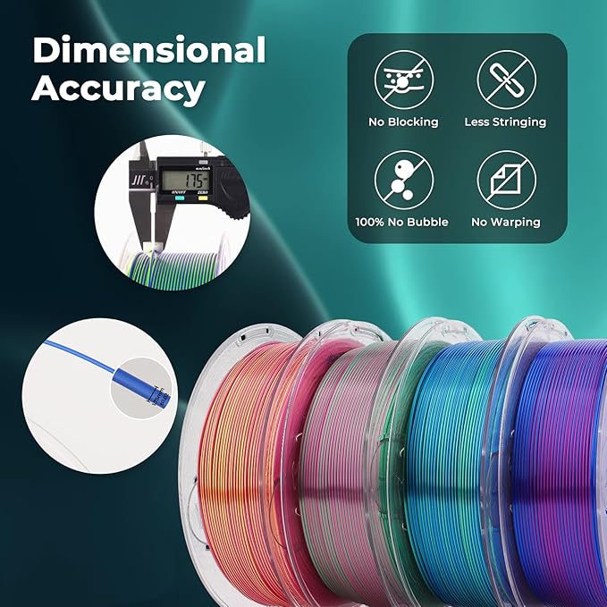 AMOLEN Silk PLA 3D Printer Filament Bundle, Shiny Dual Color PLA Filament 1.75mm Pack, Multi Color Change PLA 3D Printing Filament for Most FDM 3D Printer, 1KG X 4 Spools
