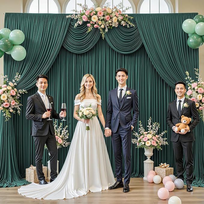 20ft x 12ft Emerald Green Backdrop Curtains Wrinkle Free Backdrop Curtain for Wedding Parties Fabric Backdrops Drapes Back Drop Cloth Bridal Shower Stage Curtains Wedding Decorations for Reception